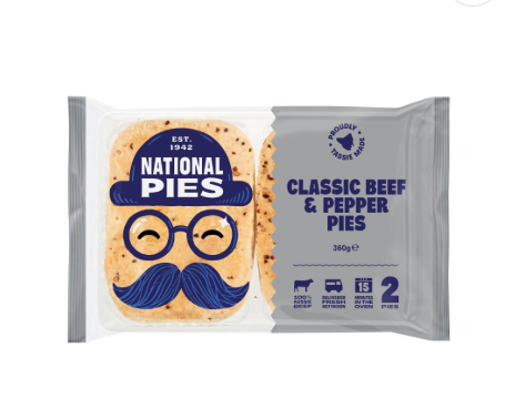 Australian Frozen Tasmanian Bakeries Proper National Pies Classic Beef & Pepper Crispy Puff Pastry - 360 gm